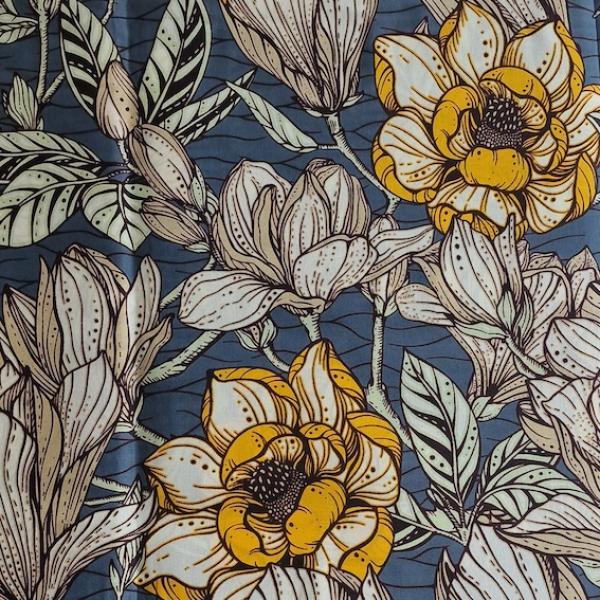 Afrikanischer Wax Print Stoff Baumwolle YELLOW FLOWERS